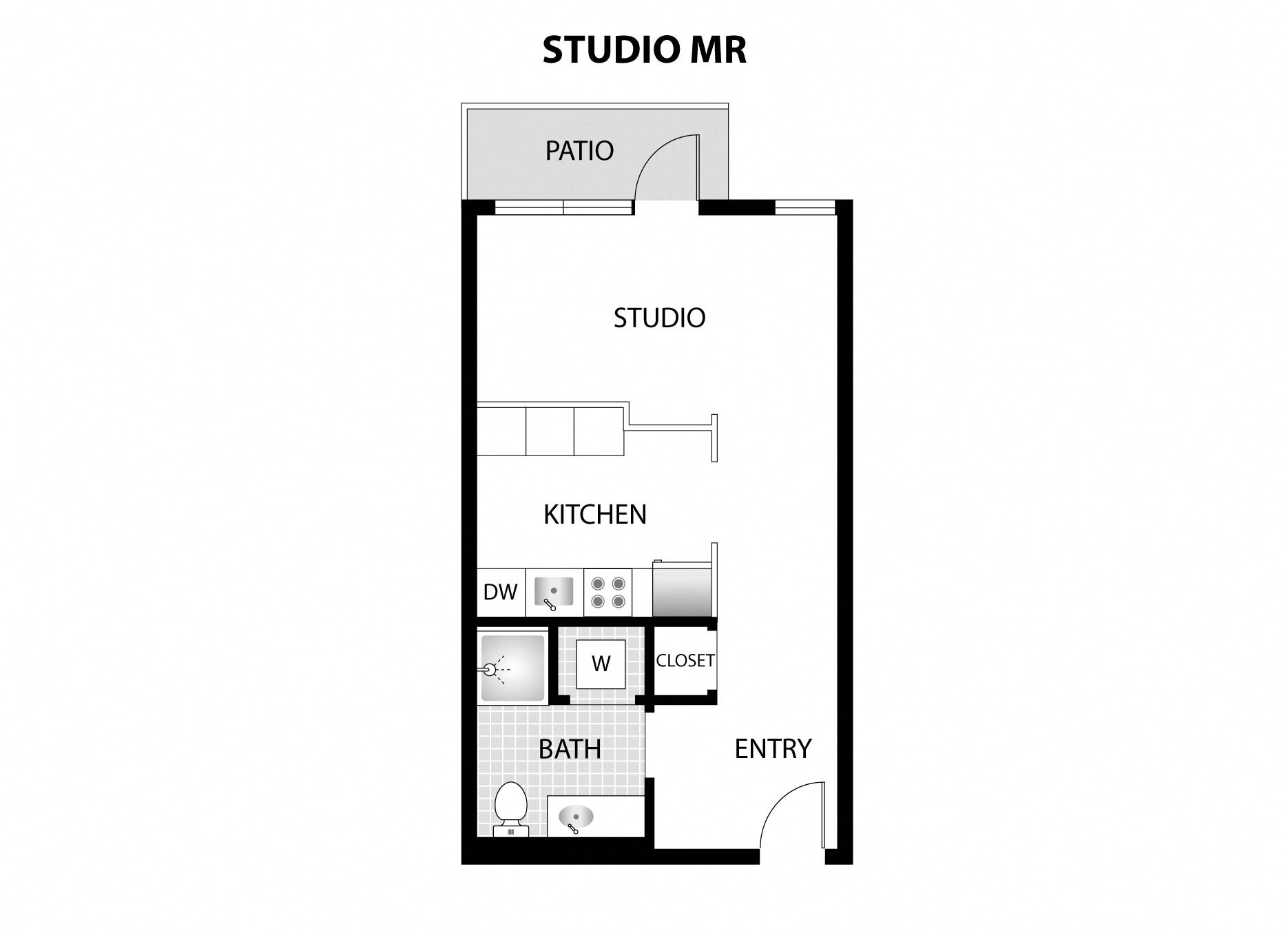 a floor plan of a studio apartment with a bedroom and a living room